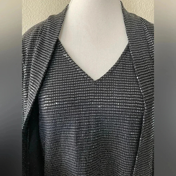 Calvin Klein Liquid Knit Sequin Blouse and Cardigan Set Women’s S Black Festive - Picture 5 of 13